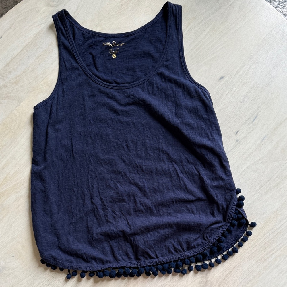 VGUC LILLY PULITZER SZ SMALL Navy Pom-Pom Trim Tank Top